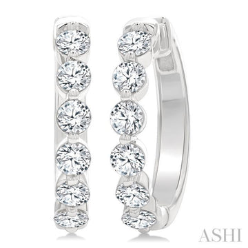 1 1/2 Ctw Prong Set Round Cut Diamond Hoop Earrings in 14K White gold